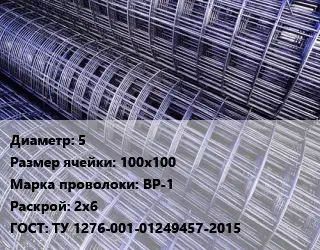 Сетка 5 Ячейка: 100х100 ВР-1 Раскрой: 2х6 ГОСТ: ТУ 1276-001-01249457-2015